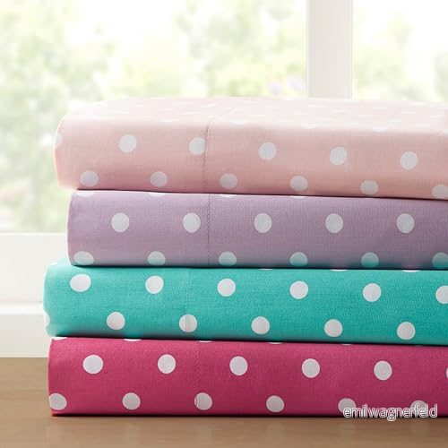 MI ZONE 100% bomull percale ultramjukt lakanset, helt, mörkrosa prickig 675716863937