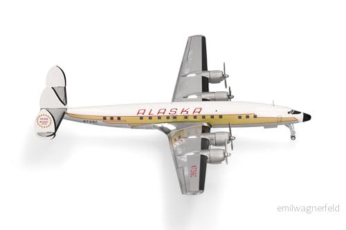 Herpa modellflygplan Alaska Airlines Lockheed L 1649A Starliner, miniatyr i skala 1:200, samlarobjekt, modell utan ställ, metall 4013150573023