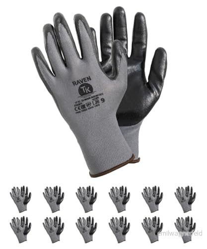 TK Gloves RAVEN/monteringshandskar/storlek 09, 12 par/grå/monteringshandskar/handskar arbetshandskar/som är avsedd för exakt arbete/kräver noggrannhet 5904094713370