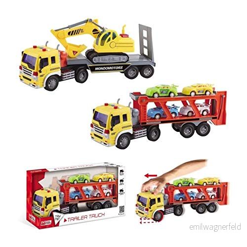 MONDO Motors Friction Trailer Truck Assortment Lastbil med dragavlastning för barn storlek 40 cm & Excavator, Autotransport 51176 8001011511761