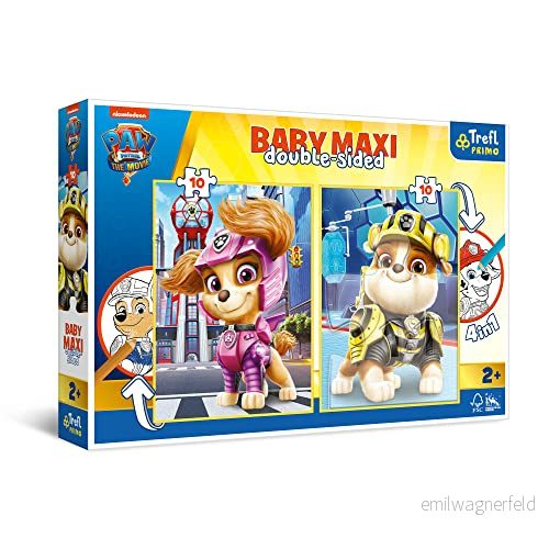 Trefl Primo Glädjande team Paw Patrol 4in1: Puzzle 2x10 Large Elements, Two Colorful Pages on the Back, with Fairy Tale Heroes Patrol, Kul för barn från 2 år 5900511430042