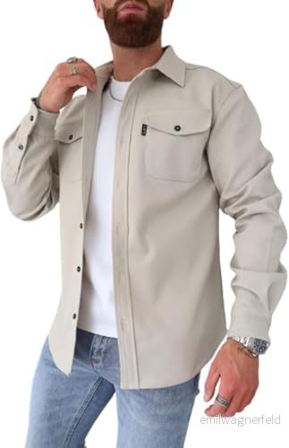 ArknAv B button down skjortjacka, för män, ledig ungdoms herrskjorta, Beige, S 4851623398441