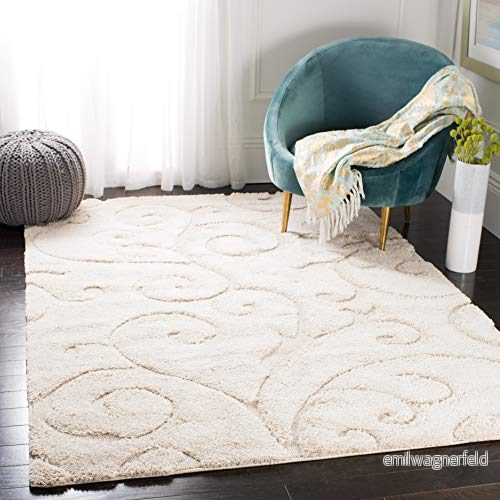 Safavieh Shaggy inomhus vävd rektangel områdesmatta, Florida shag kollektion, SG455, i Crème/Crème, 160 x 229 cm för vardagsrum, sovrum eller alla inomhusutrymmen 889048196063