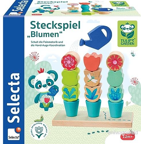 Selecta 62086 tulpaner trädgård, lekspel blommor, 14 delar, av trä, färgglada 4060848620866