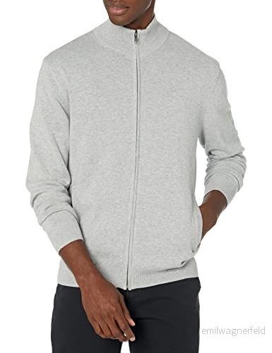 Amazon Essentials bomullströja med hel dragkedja, ljusgrå ljung, Small 193548686444