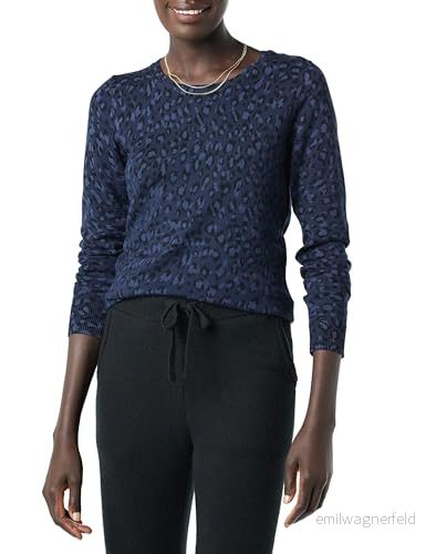 Amazon Essentials långärmad lätt tröja med rund hals (finns i plusstorlek), marinblå gepard, Large 195111562155