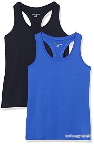 Amazon Essentials kvinnors Tech Stretch Racerback linne (finns i plusstorlek), paket med 2, ljusblå/svart, Large 43475720684