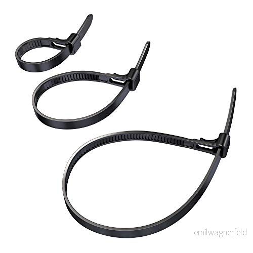 KabelDirekt återanvändbara kabelklämmor (100, 150, 200mm x 7,4 mm) (återanvändbara kabelklämmor, 3 40 delar, flexibel nylon, svart) TOP serien 4260414846632