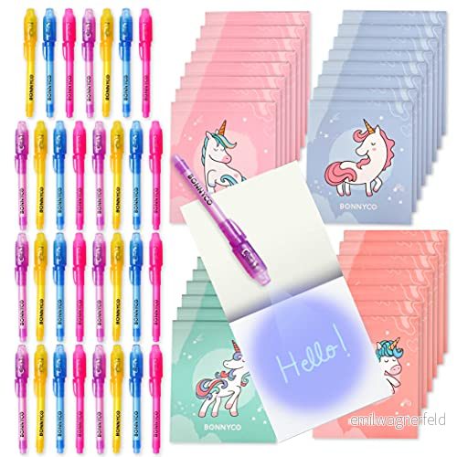 Osynlig Bläckpenna och Anteckningsbok, 32 Pack Enhörning BONNYCO Små Presenter för Barn Födelsedag Fest & Skola Vinster Partytillbehör Presentpåsar Pinata Fyllmedel 8436589960329