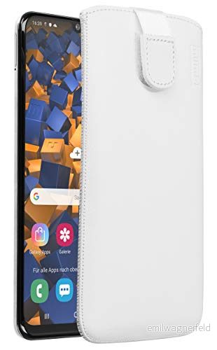 mumbi äkta läderfodral kompatibel med Samsung Galaxy A50 skal läder väska Case Wallet, vit 4251657904401