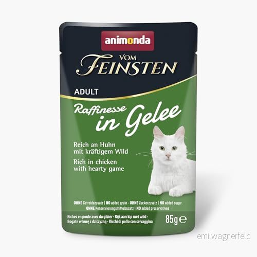 animonda från den finaste premium pouch kattmat våt i gelé förfining rik på kyckling med vilt (24 x 85 g), kornfria katter, våtfoder utan socker, färska köttiga ingredienser 4017721734011
