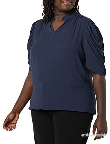 Amazon Essentials dam lätt Georgette halvärm volang hals vävd blus, marinblå, X Small 196433517298
