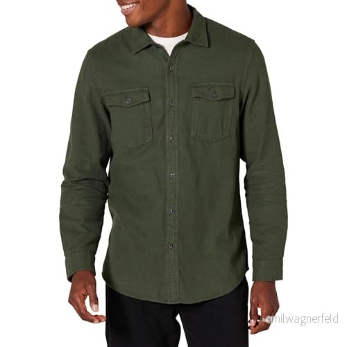 Amazon Essentials Men's Långärmad flanellskjorta med två fickor smal passform, Olivgrön ljung, XXL 191770677834