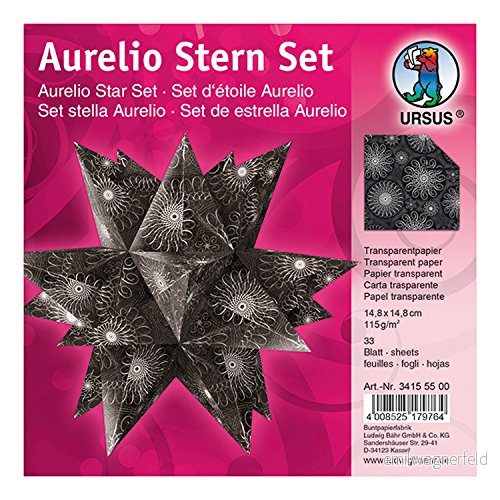 Ursus 34155500 Fällbara blad Aurelio stjärna Black & White, spiralornament, 33 blad, av transpatentpapper 115 g/qm, ca 14,8 x cm, tryckt på ena sidan, perfekt som juldekoration 4008525179764