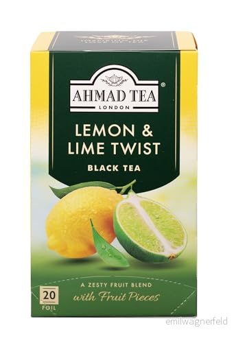Ahmad Tea citron & lime Twist svart te med och fruktbitar individuellt förpackad, aromförseglad tepåse 2 g per portion 20 tepåsar band 54881006972