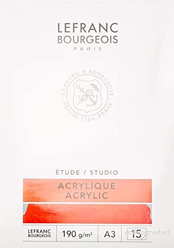 Lefranc Bourgeois 301340 Studio akrylmålningsblock 15 ark A3, 190 g/m² med kanvasstruktur, akrylmålningspapper akrylfärger 3013643013402