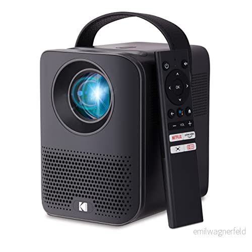 KODAK FLIK HD9 Smart Projektor bärbar minifilm inomhus och utomhus svart med Android TV, Wi FI Bluetooth Broadcast Apps, inbyggda högtalare röstfjärrkontroll 843812175425