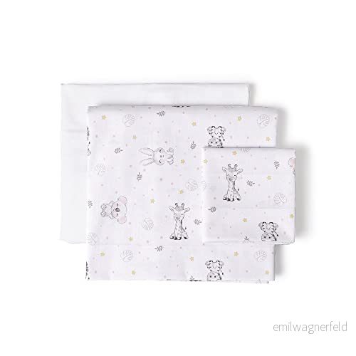 Set med sängkläder för babysäng KOALA i vitt rosa 100% bomull 3 delar babyvagga 8435690617467