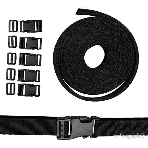 5 par remmar med spännen av nylon, 25 mm, dubbelsidiga klämmor slitstark polypropen, för armband, hundhalsband, ryggsäck, tält, svart 6226126596911
