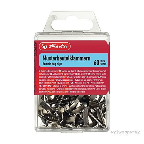 Herlitz Provväska klämma, platt topp, 60 stycken i hängande låda, metall st silver 4008117013667