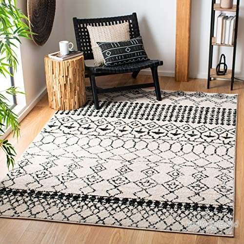 Safavieh Boho Chic inomhusvävd rektangulär matta, Tulum kollektion, TUL229, i elfenben/svart, 122 x 183 cm för vardagsrum, sovrum eller valfritt inomhusutrymme 889048890367