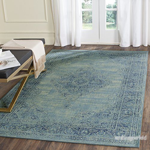 SAFAVIEH Traditionell matta för vardagsrum, matsal, sovrum vintage kollektion, kort lugg, i turkos och multi, 160 x 229 cm 683726689904