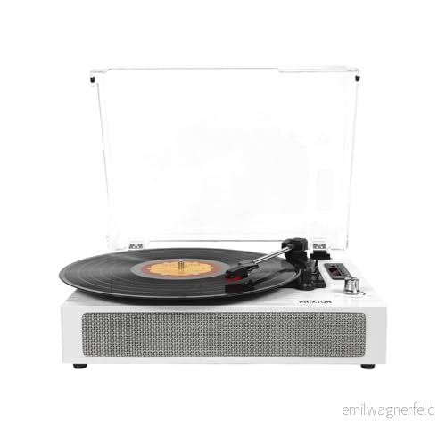 PRIXTON Vintage vinylskivspelare med Bluetooth Studio Deluxe, vinylspelare och omvandlare, Bluetooth, USB, SD-kort, Radio, 2 inbyggda högtalare, dammsäkert lock, vit 8436042557578
