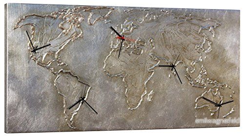 Pintdecor Silver World väggklocka, trä/duk, silver, 140 x 70 cm, tillverkad i Italien, rektangulär 8027565203662