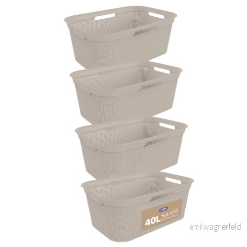 Rotho Brisen Set om 4 tvättkorg, 40 l, plast (PP) BPA fri, beige, x l 7612583341901