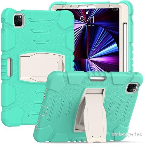 Samsung Tab grundare på 10,1 T590 T595 med stöd, hållbar, hybrid, chockerande, resistent, tre lager, silikonskydd för barnsurfplatta (grön mynta) 755985008076