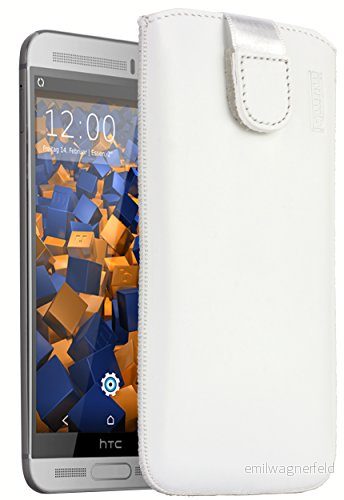 mumbi äkta läderfodral kompatibel med HTC One M9 Plus skal läder väska Case Wallet, vit 4251077228125