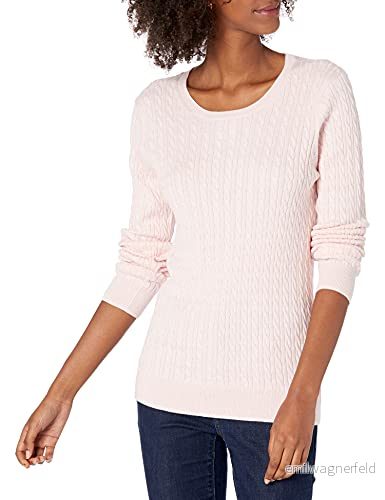 Amazon Essentials lättviktig långärmad kabeltröja med rund hals (finns i plusstorlek), ljusrosa, liten 194223271306
