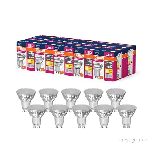 OSRAM LED stjärnvärde Par16 lampa för GU10 bas, reflektorlampa, GL, 620 lumen, varm vit (3000k), ersättning konventionella 49W glödlampor, inte dimbar, 10 pack 4058075096714