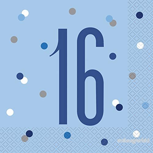 Pappersservetter nummer 16 16,5 cm glitter blå och silver födelsedag pack 11179835546