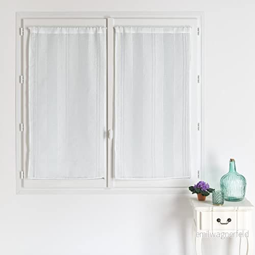 HomeMaison.com Set med 2 enfärgade ränder vit gardin slöja 60 x 120 cm fåll stångpass siktande modern fönstergardin 3665261304174