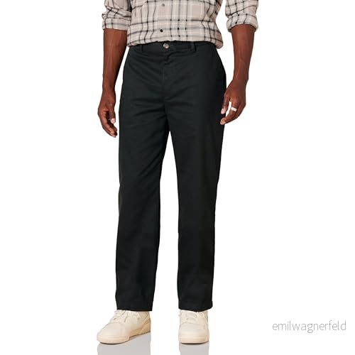 Amazon Essentials herr Classic Fit skrynkelbeständig platt framsida chinos byxa (finns i stor och hög), svart, 46 B x 30 L 196433254483