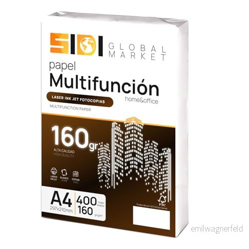 A4 papper, 160 gr folio, skrivarpapper, foliopaket för skola, arbete eller personligt bruk, ark kopiator och multifunktion, extra platt DIN papper SIDI (400 h, g) 8447145003541
