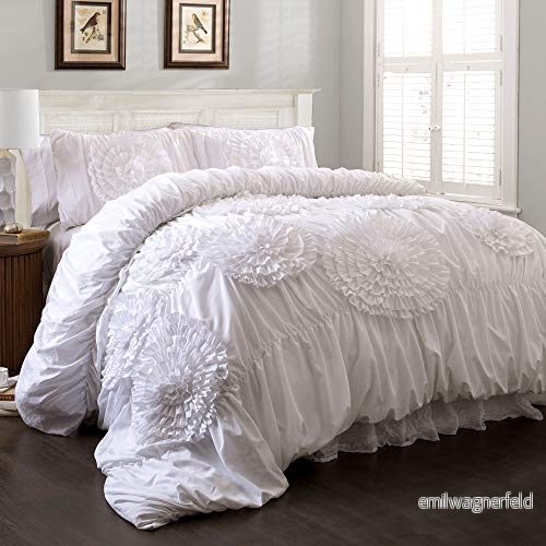 Lush Decor Serena Goseduksset, polyester, vit/överdådig trädgård, king 848742012383