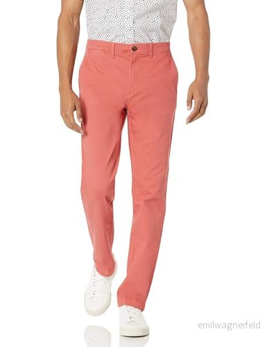 Amazon Essentials mäns Slim Fit Casual Stretch Chino Byxa, Tvättad Röd, 34W x 31L 195111335995