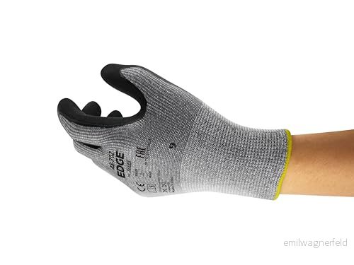 Ansell Edge 48 702 Resistenta arbetshandskar avstängda, industriellt skydd med flera användningsområden, DIY, mekanik, trädgårdsskötsel, säkerhetshandske, svart (12 par) 76490438791