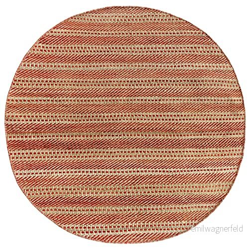 HAMID ull och jute matta rund olivia, handvävd för vardagsrum, sovrum, röd naturfärg, (150 x 150 cm) 8436605077291