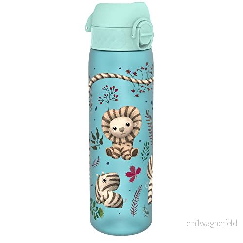 ION8 Vattenflaska, 500 ml/18 oz, Läcksäker, Lätt att Öppna, Säkert Lås, Diskmaskinssäker, BPA fri, Hygieniskt Lock, Bärhandtag, Passar i Mugghållare, Rengöra, Luktfri, Zebrafans 619098088816