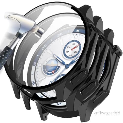 Acadeny fodral med härdat glas skärmskydd kompatibelt oneplus Watch 2,9H hårdhet 360 runt skyddande skal ultratunt skydd PC-fodralskydd, svart + 669423939153