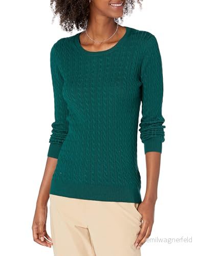Amazon Essentials lättviktig långärmad kabeltröja med rund hals (finns i plusstorlek), mörkgrön, X Small 194223271597