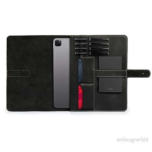 Londo Äkta läder surfplatta fodral med två kortfack och läderpenna/Apple pennhållare (svart, 30 cm) 193029102494