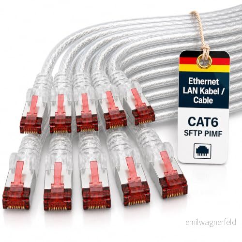 1aTTack.de 2 m Cat6 Ethernet kabel Lan Patch Cat 6 kablar Internet Rj45 kontakt 1 Gbit/s SFTP PIMF för strömbrytare, router, modem, dator, spel, TV, patchfields transparent 10 stycken 4250344828273