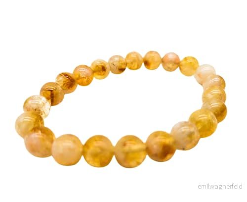 AB India Crafts handgjord Citrin helande sten ädelsten stretch armband 8 mm pärlor 17 cm inre omkrets dam i Om Aum smyckespåse Spiritualitet Indien healing, ca. Innenumfang, Ädelsten, 4260721283274