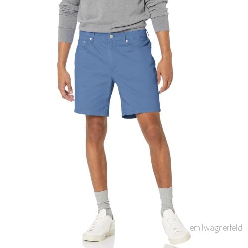 Amazon Essentials Men's Stretchiga shorts 18 cm (7 tum) smal passform innersöm med 5 fickor, Ljusblå, 32 195111300986