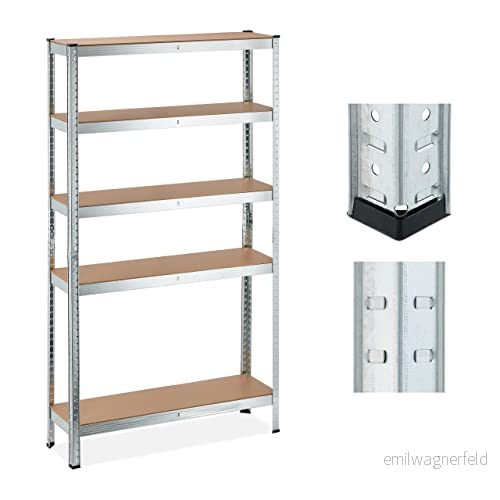 Relaxdays Hylla för tung last, 5 nivåer, HBT 180 x 100 30 cm, 1250 kg lastkapacitet, förvaringshylla källare, garage, metall, silver 4052025436407
