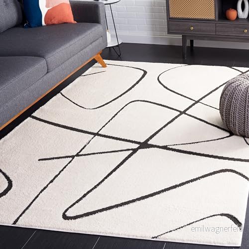 Safavieh Randig matta för vardagsrum, matsal, sovrum Melody Collection, kort lugg, elfenben och svart, 122 x 183 cm 195058820448